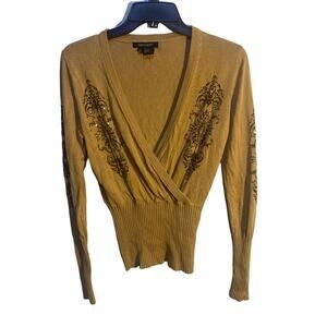 Karen Kane Silk Blend Sweater Womens Medium Brown Graphics Cross Top